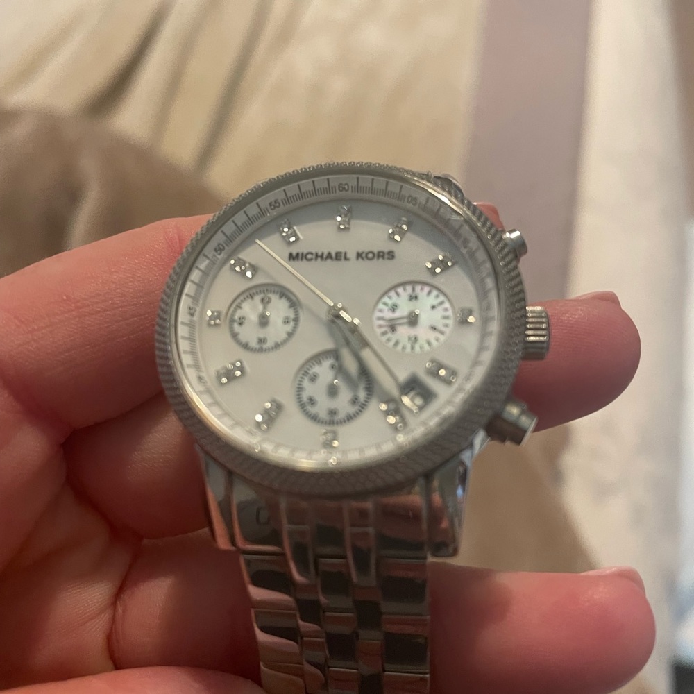 Michael Kors silver womens watch with pearl face